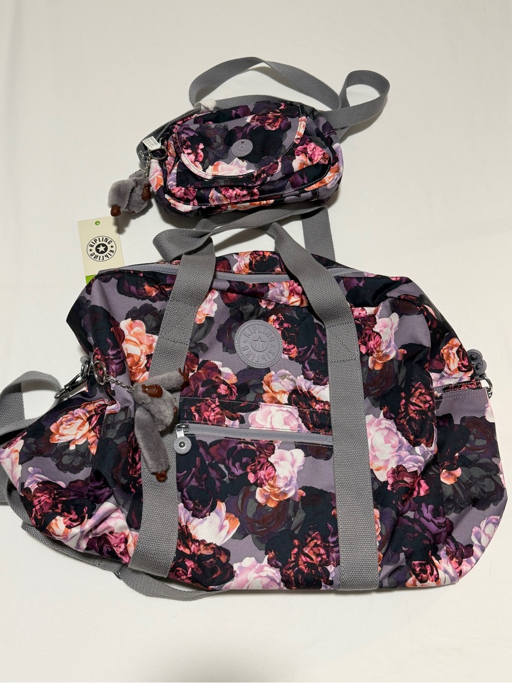 Kipling Kissing Floral Ilaria Travel Duffel with Matching Cross Body Bag
